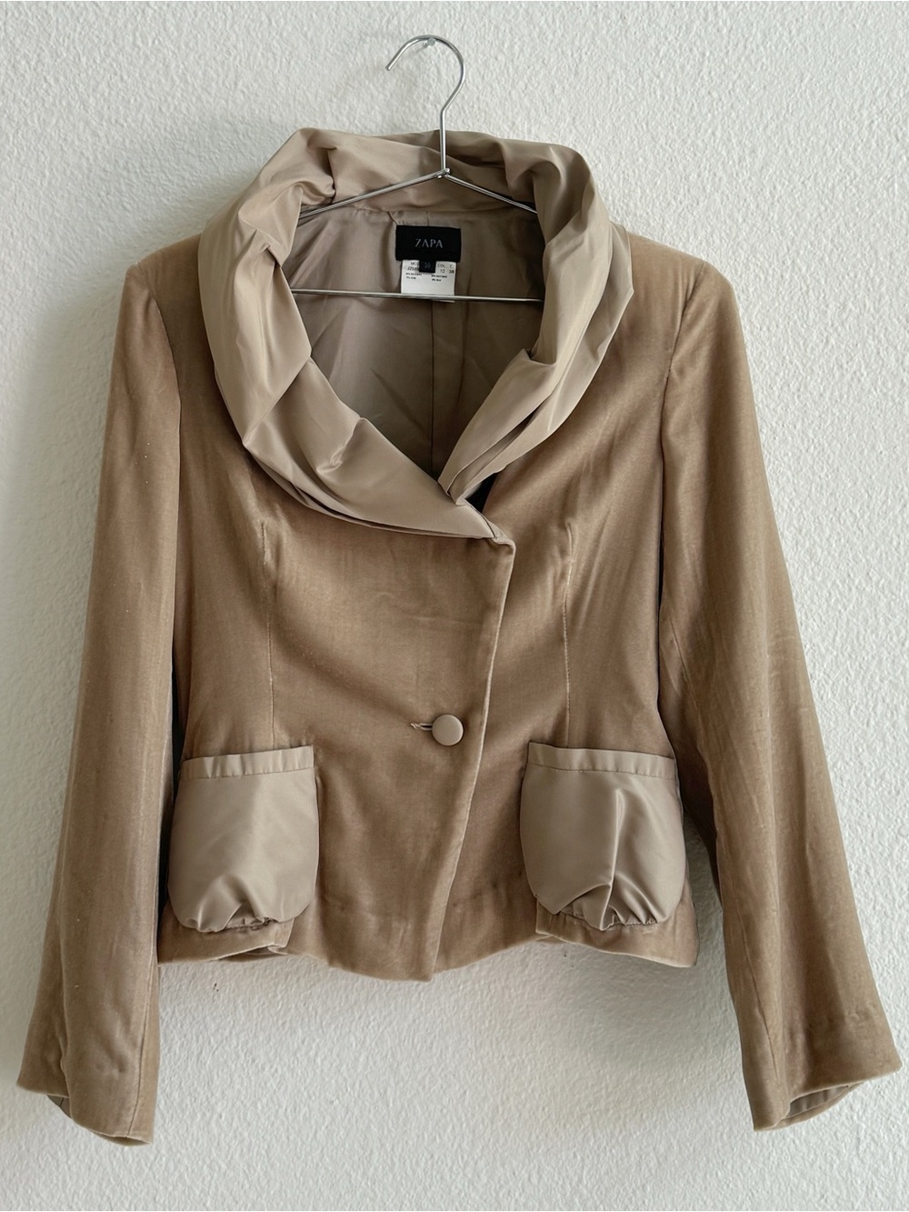 ZAPA Velvet Satin-Trimmed Jacket in Tan